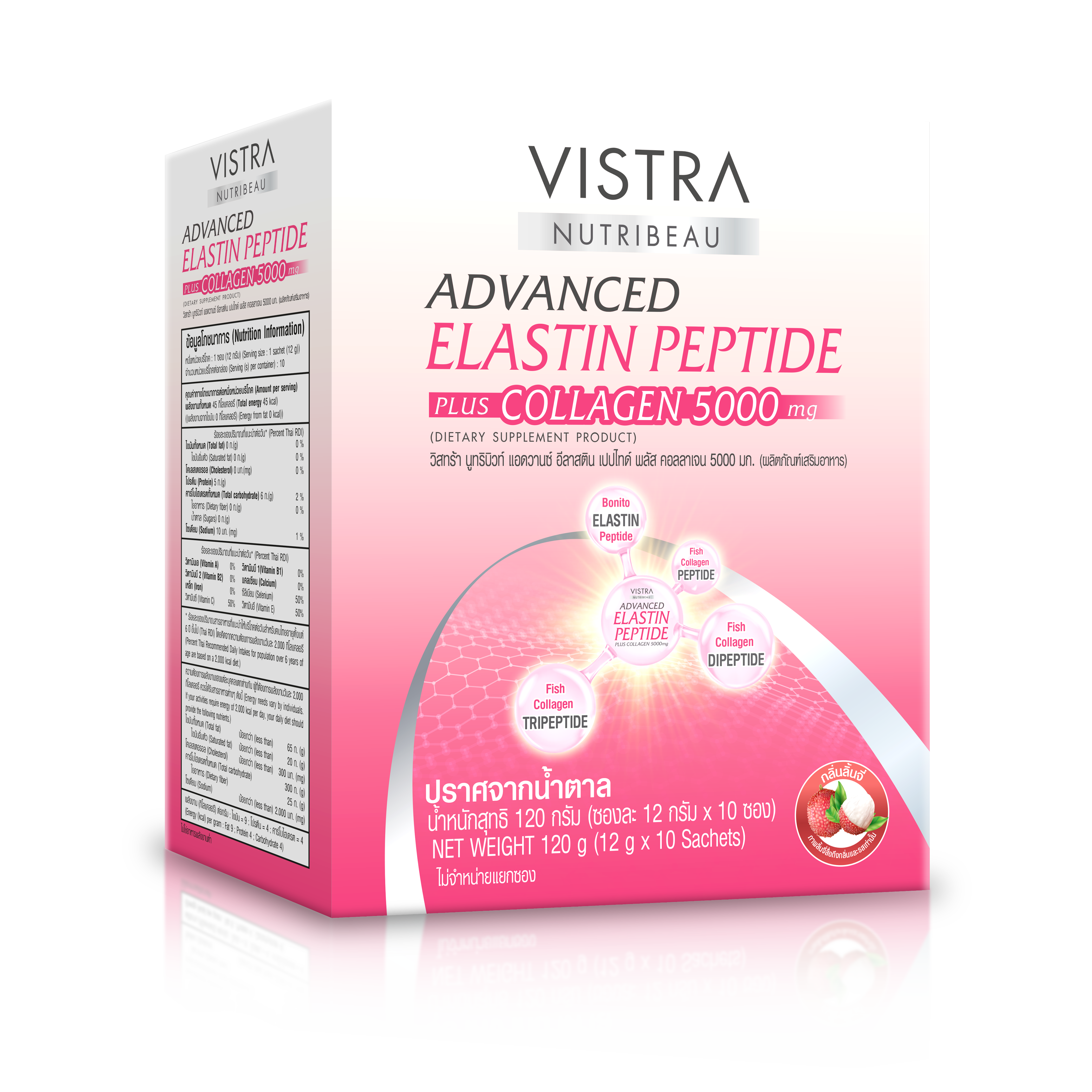 VISTRA Nutribeau Advanced Elastin Peptide Plus Collagen 5000 mg วิสทร้า นูทริบิวท์ แอดวานซ์ อีลาสติน เปปไทด์ พลัส คอลลาเจน 5000 มก.